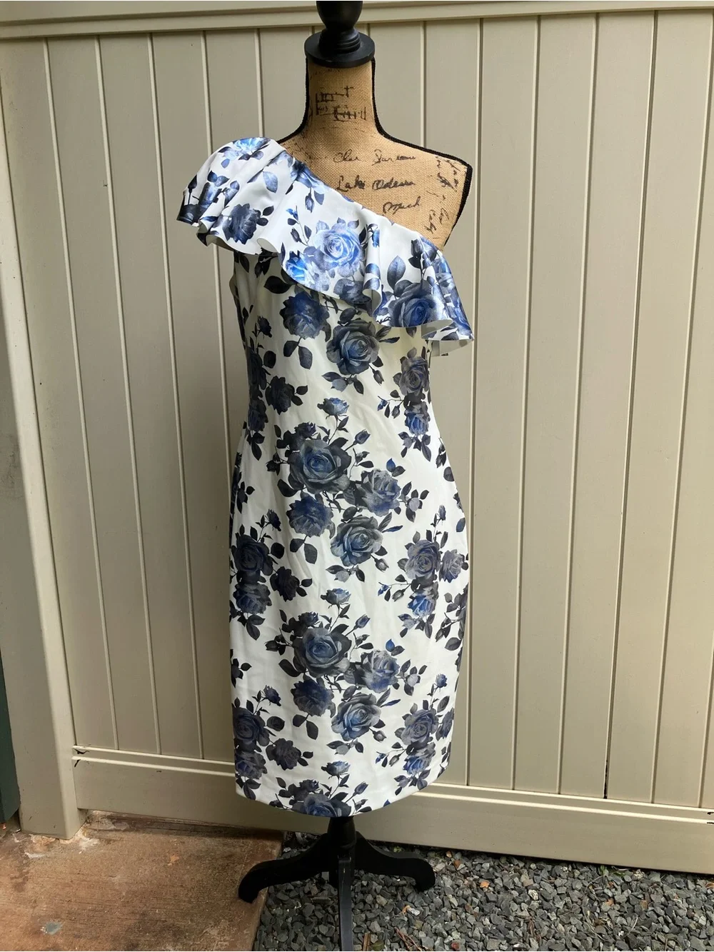 Eliza J one shoulder floral cocktail dress sz 12 wedding guest scuba sheath - Picture 2 of 10